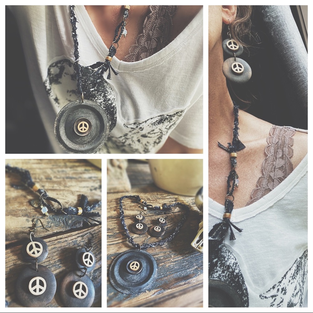 Keep The Peace Necklace & Earrings ☮️ - Picture 2 of 16